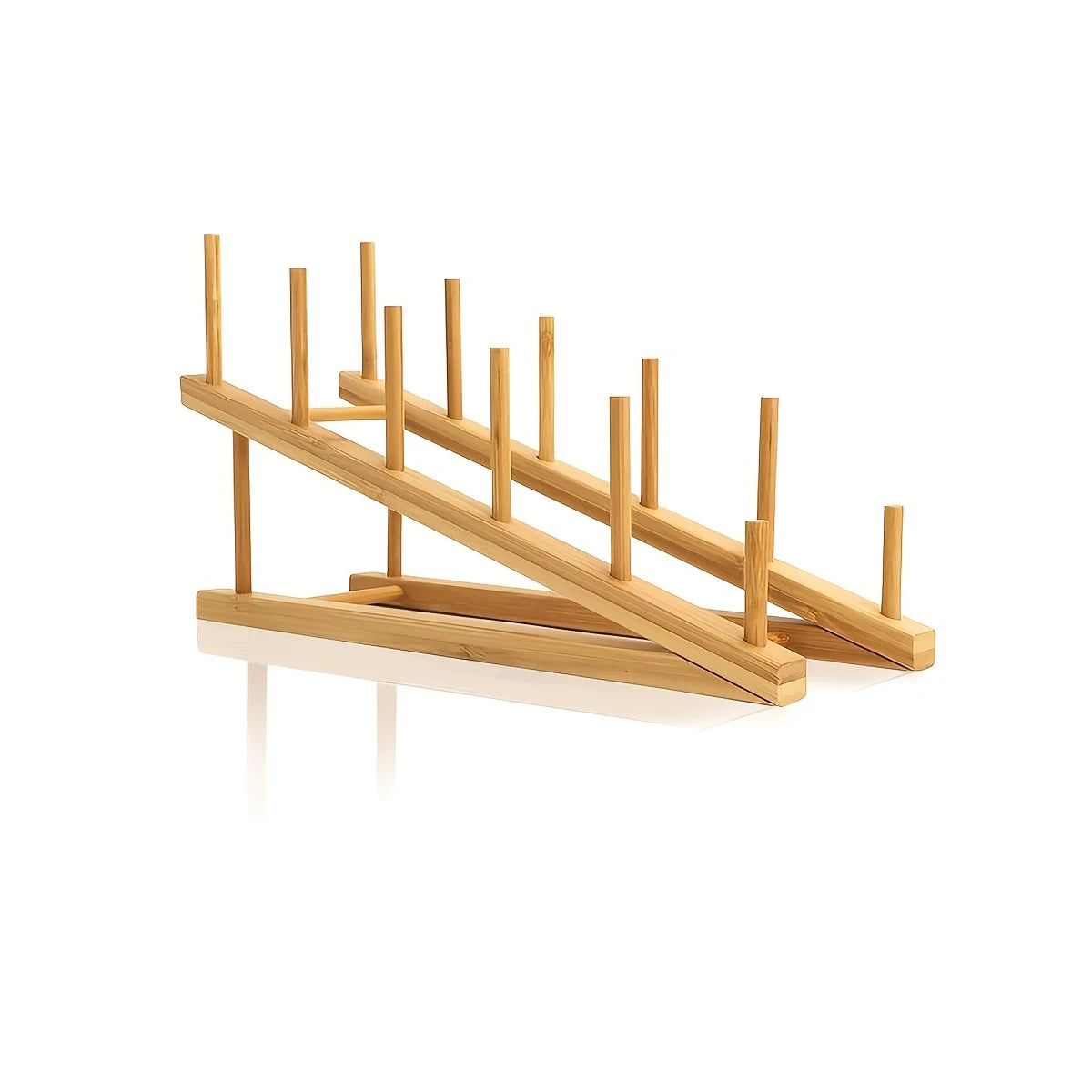 2PC Bamboo Wooden Dish Drying Rack for Plates Dishes Books, Files Bowls Cups Cutting Boards, and Pot Lids for Kitchen Countertop