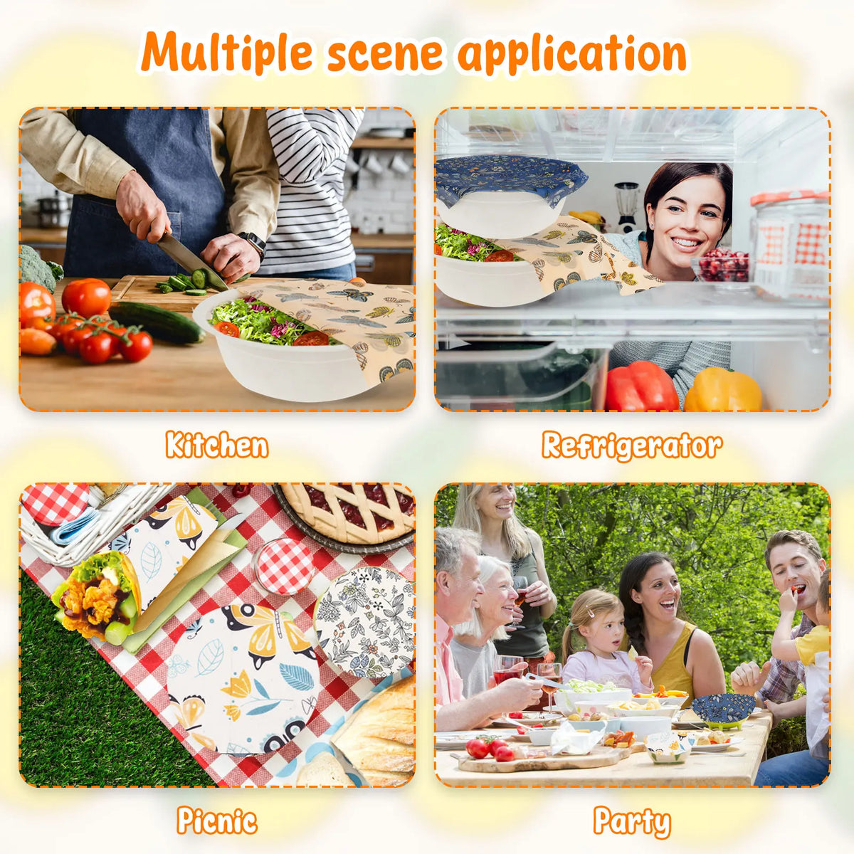 11Pcs Beeswax Food Wrap Multi-size Beeswax Wrap Environmental Organic Cotton Wax Cloth Reusable Household Kitchen Picnic Wrap