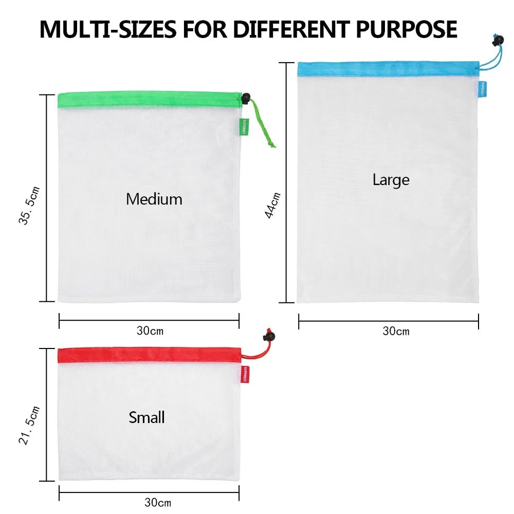 LMETJMA 12Pcs/set Reusable Mesh Produce Bags Premium Polyester Washable Mesh Bags for Vegetables Fruits Toys JT226