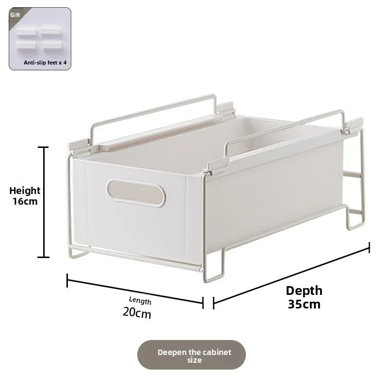 Under Sink Cabinet Storage Organizer with Pull Out Shelves and Iron Wire Basket for Kitchen Misc Items Organizers Storage