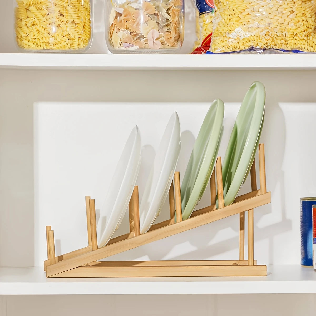 2PC Bamboo Wooden Dish Drying Rack for Plates Dishes Books, Files Bowls Cups Cutting Boards, and Pot Lids for Kitchen Countertop