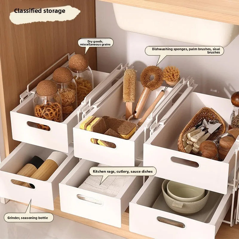 Under Sink Cabinet Storage Organizer with Pull Out Shelves and Iron Wire Basket for Kitchen Misc Items Organizers Storage