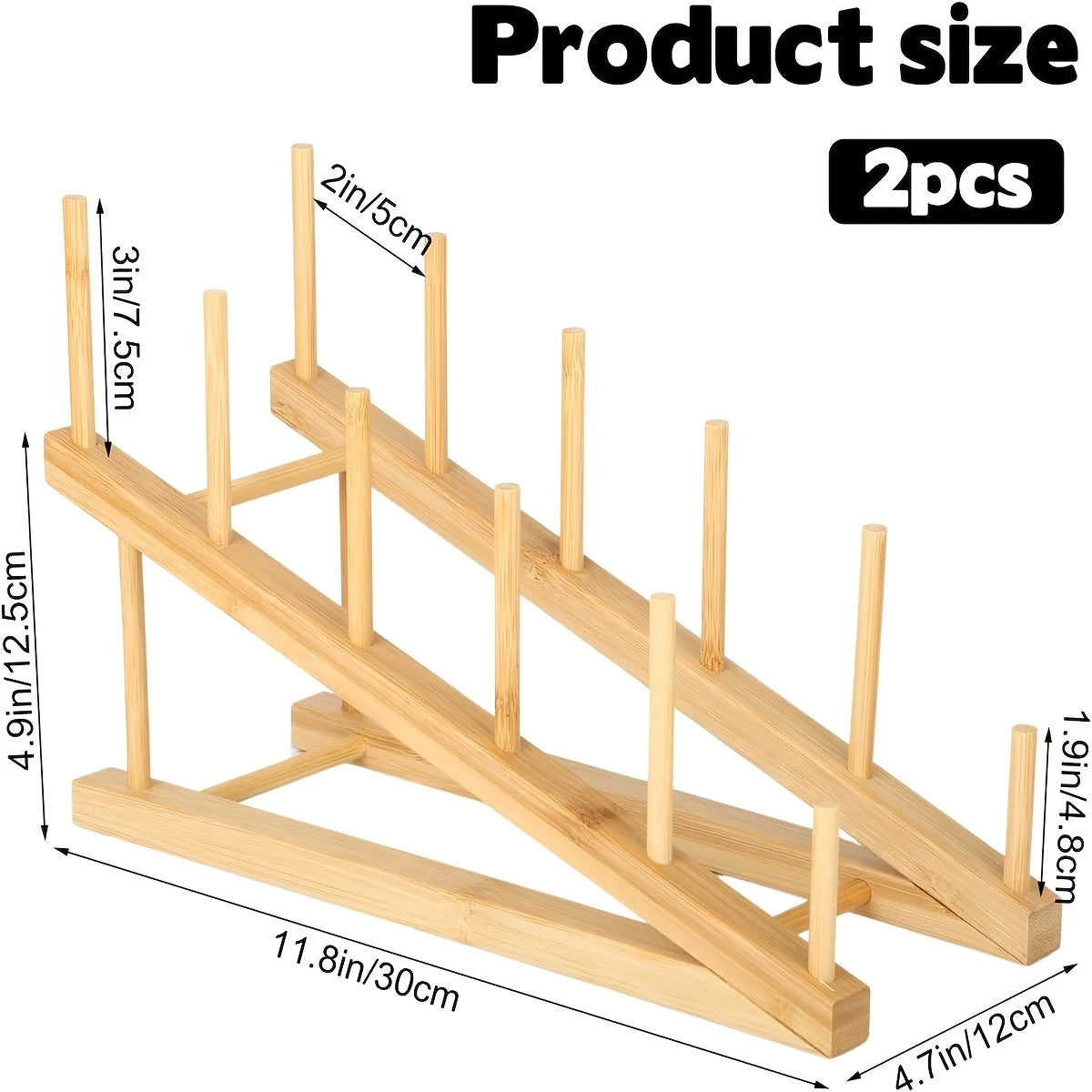 2PC Bamboo Wooden Dish Drying Rack for Plates Dishes Books, Files Bowls Cups Cutting Boards, and Pot Lids for Kitchen Countertop