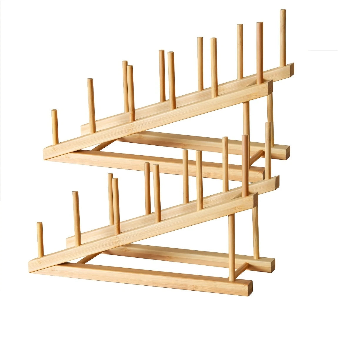 2PC Bamboo Wooden Dish Drying Rack for Plates Dishes Books, Files Bowls Cups Cutting Boards, and Pot Lids for Kitchen Countertop