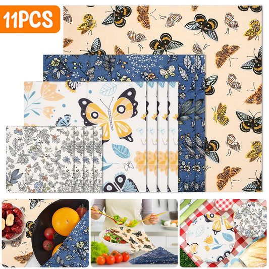 11Pcs Beeswax Food Wrap Multi-size Beeswax Wrap Environmental Organic Cotton Wax Cloth Reusable Household Kitchen Picnic Wrap